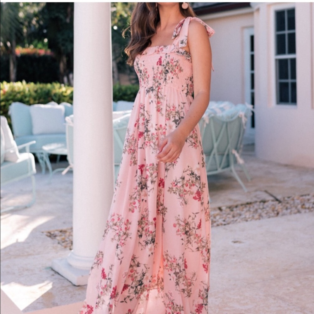 Gal Meets Glam Melody Floral Tie Shoulder Maxi Dress